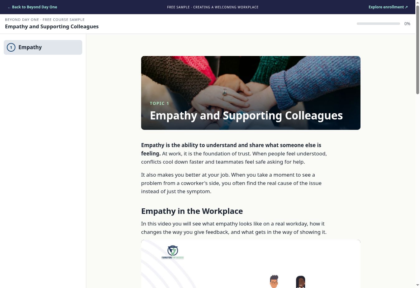 The empathy lesson introduces how understanding colleagues builds trust.